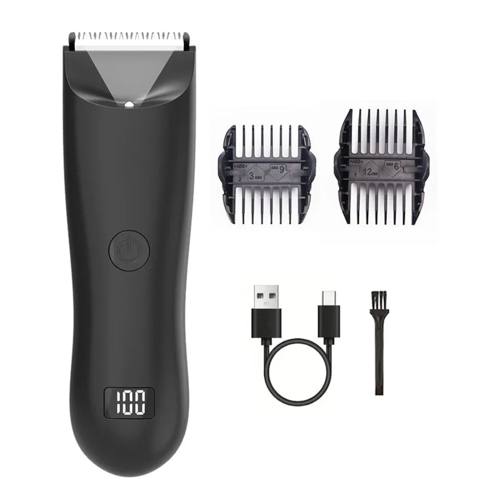 Elektrischer Haartrimmer für den Intimbereich des Mannes mit zwei Aufsteckkämmen