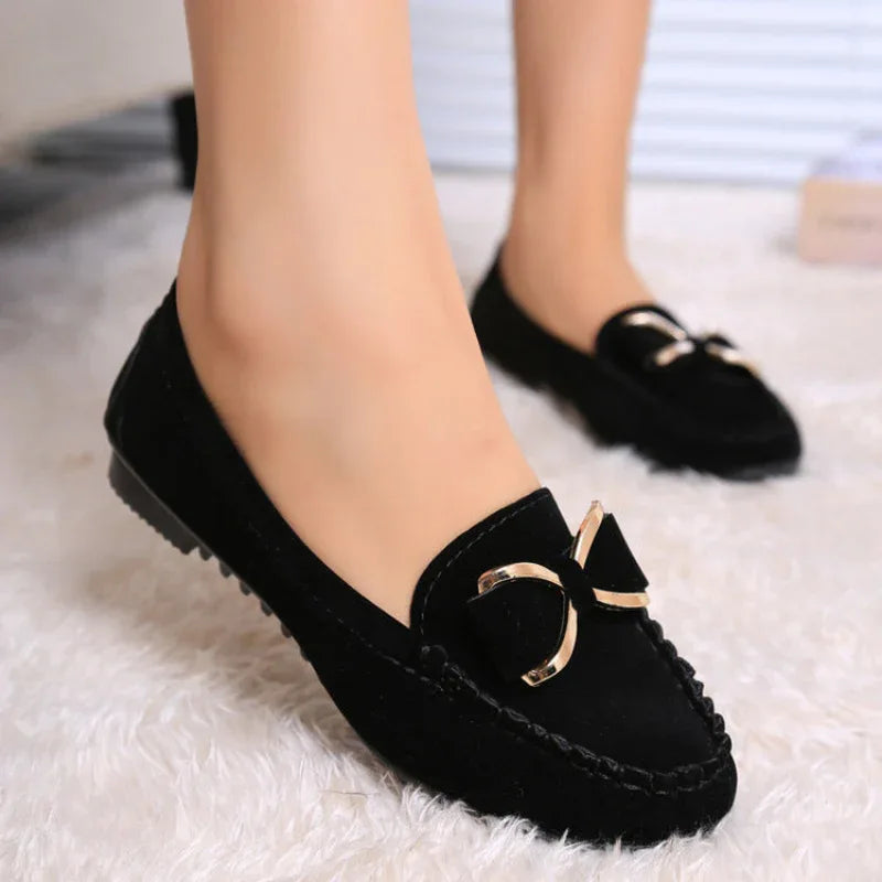 Mode-Schleifen-Ballerinas Schuhe Damen Lässige Uni Loafers Bequeme Sommerschuhe