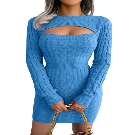 Acrylic Fabric Long Sleeves Solid Color Dress