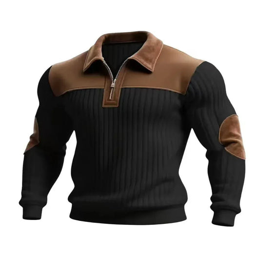 Herren-Strickpullover mit gekerbtem Kragen, Patchwork und Reißverschluss