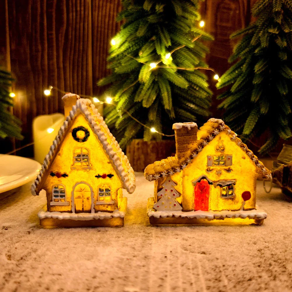 Weihnachts-Miniaturhaus, Mikro-Landschaft, leuchtendes Haus, Einrichtungsgegenstände, Ornamente