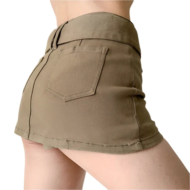 Amerikanischer Retro-Jeans-Minirock mit breitem Bund