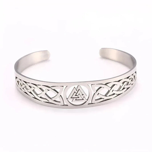 Asgard Crafted Handgefertigtes Wikinger-Edelstahlarmband mit Walknotsymbol und keltischem Design