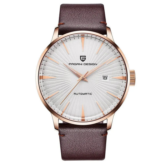 Automatische mechanische wasserdichte Herrenuhr mit Lederarmband