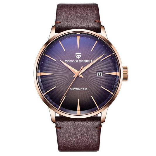 Automatische mechanische wasserdichte Herrenuhr mit Lederarmband