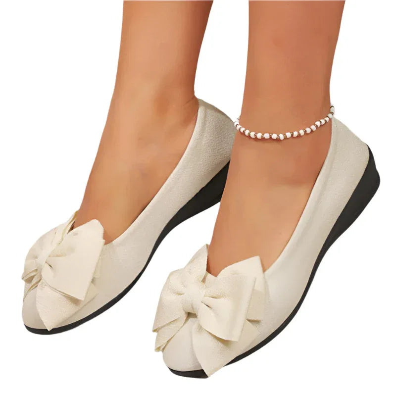 Schleifen-Ballerinas Damenmode Freizeitschuhe Runde Zehen Slip-On Loafer