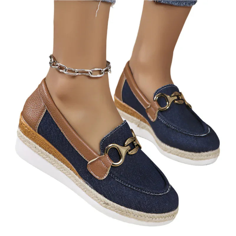 Loafers Freizeitpumps Damen Oberbekleidung Schnalle Keil Plateau Loafers Slip-On Slipper