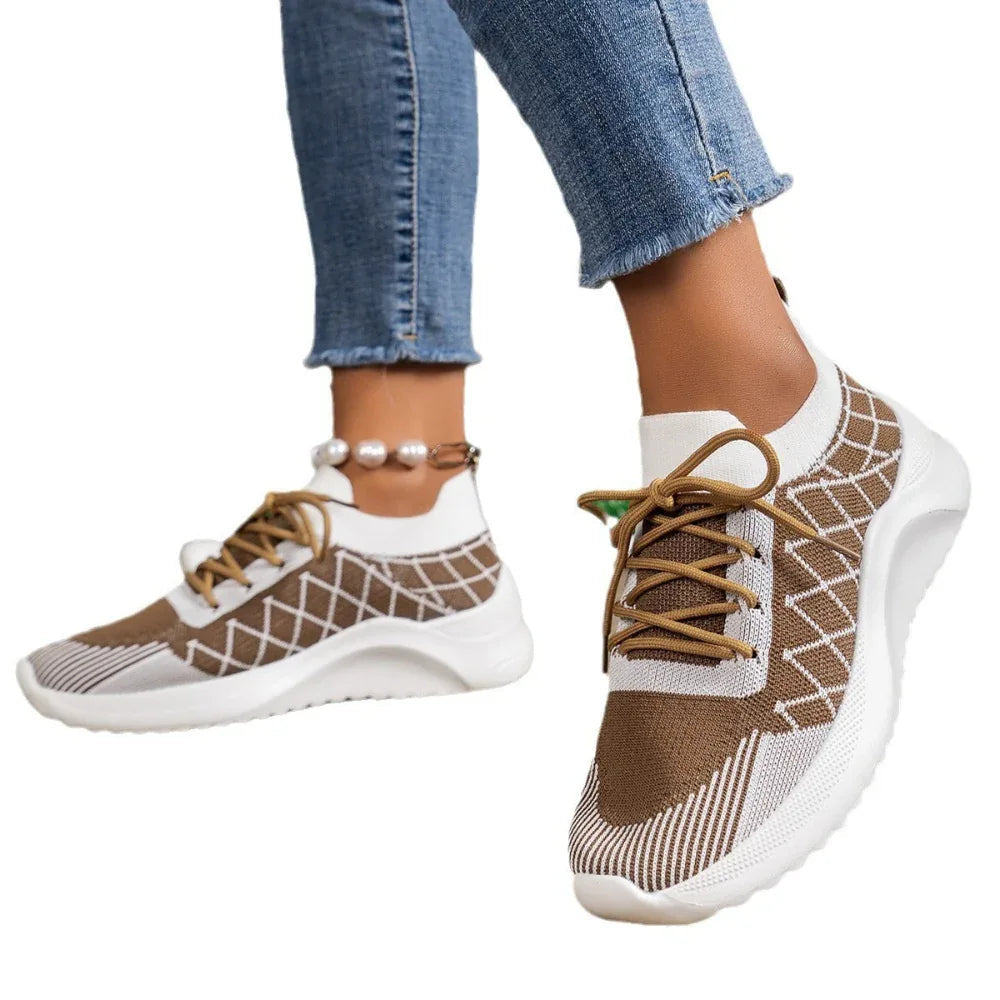 Damen-Sneaker Übergröße Flyknit Freizeit-Laufschuhe