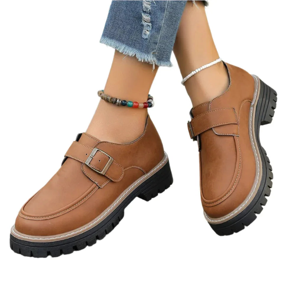 Modische Schnallen-Loafer für Damen Britischer Stil Höhenerhöhende Freizeitschuhe mit dicker Sohle