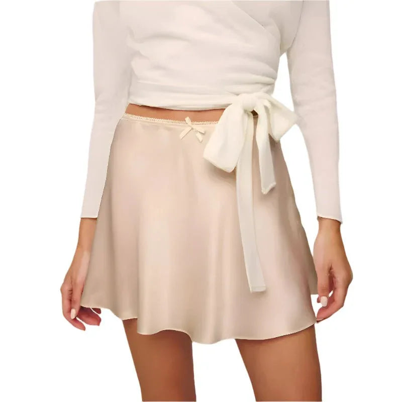 Boutique Satin High Waist Elastic Solid Color Skirt