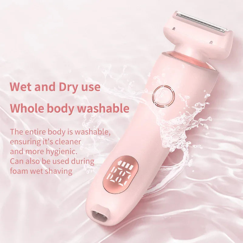 USB Wiederaufladbarer Trimmer mit Zwei Abnehmbaren Trimmerköpfen Damen Körper Bein Achsel Intimrasierer Haarentferner