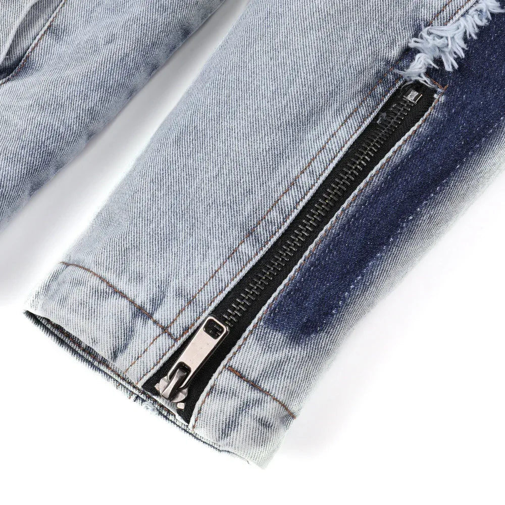 Herren Retro Denim Patchwork Jacke