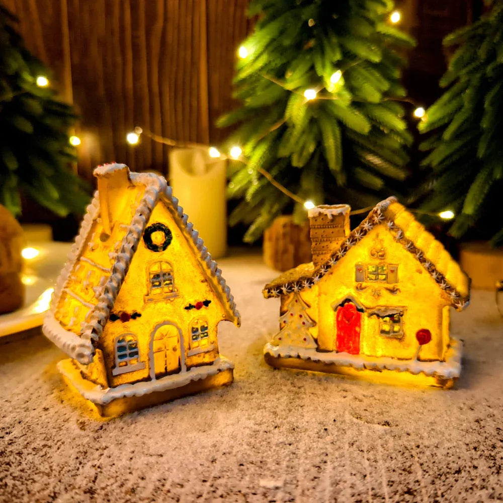 Weihnachts-Miniaturhaus, Mikro-Landschaft, leuchtendes Haus, Einrichtungsgegenstände, Ornamente