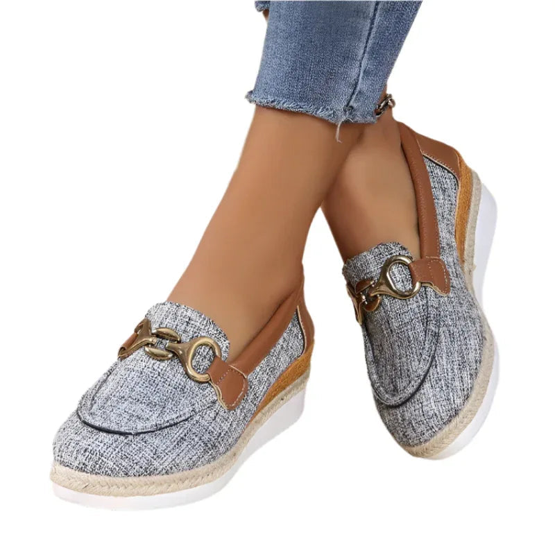 Loafers Freizeitpumps Damen Oberbekleidung Schnalle Keil Plateau Loafers Slip-On Slipper