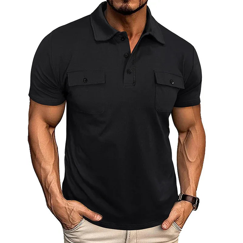 Sommer-Poloshirt mit Reverskragen und Brusttaschen, kurze Ärmel, Oberteile für Herren, Outdoor-Mode