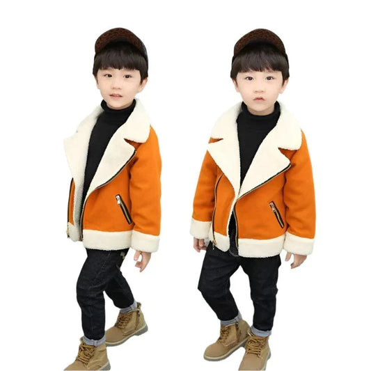 Kinder Verdickter Fleece-Lammwollmantel