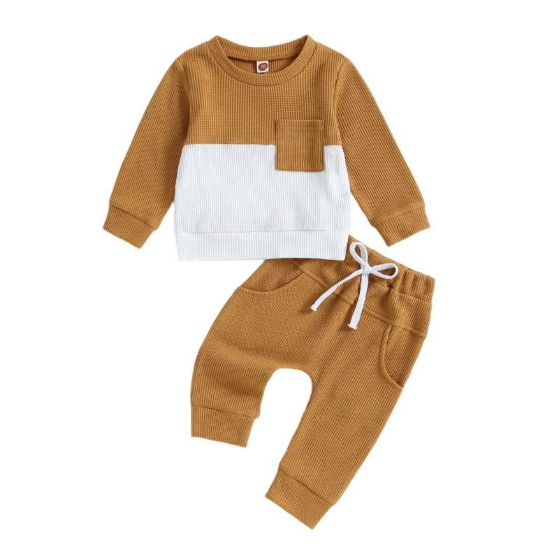 Farblich passende Pullover mit Brusttasche & Schnür-Jogginghose 2-teiliges Baby-Jungen-Freizeitkleidungsset für 0-3-Jährige