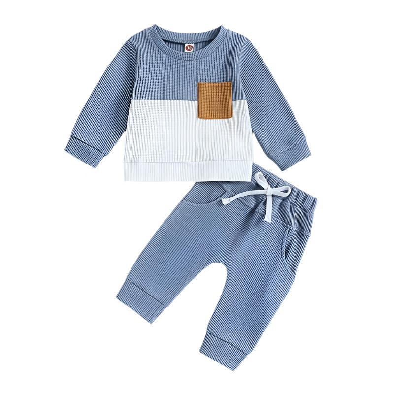 Farblich passende Pullover mit Brusttasche & Schnür-Jogginghose 2-teiliges Baby-Jungen-Freizeitkleidungsset für 0-3-Jährige