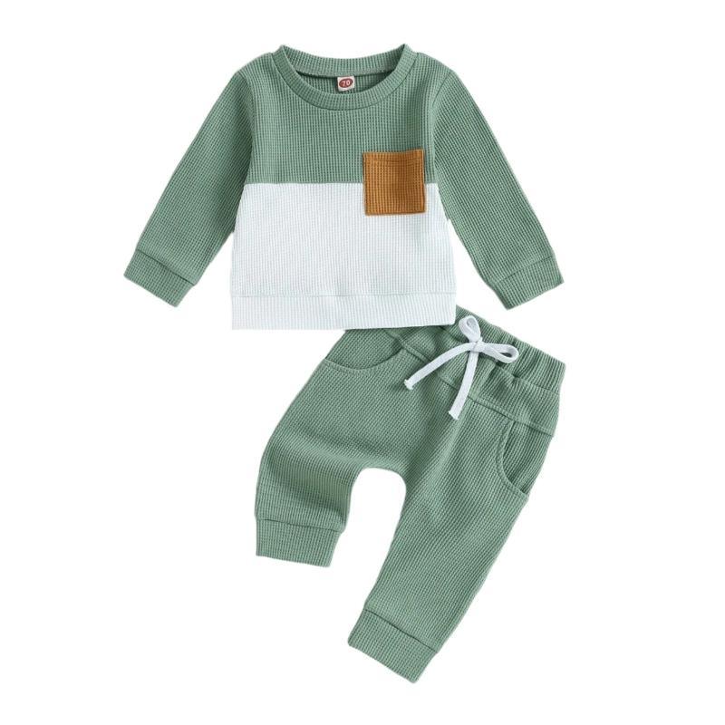 Farblich passende Pullover mit Brusttasche & Schnür-Jogginghose 2-teiliges Baby-Jungen-Freizeitkleidungsset für 0-3-Jährige