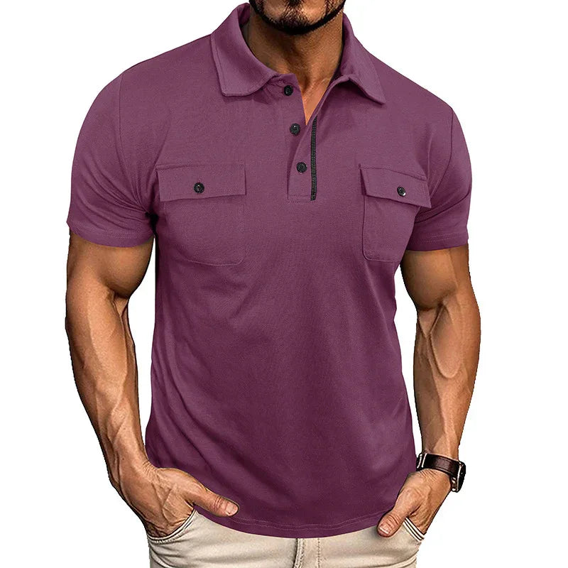 Sommer-Poloshirt mit Reverskragen und Brusttaschen, kurze Ärmel, Oberteile für Herren, Outdoor-Mode
