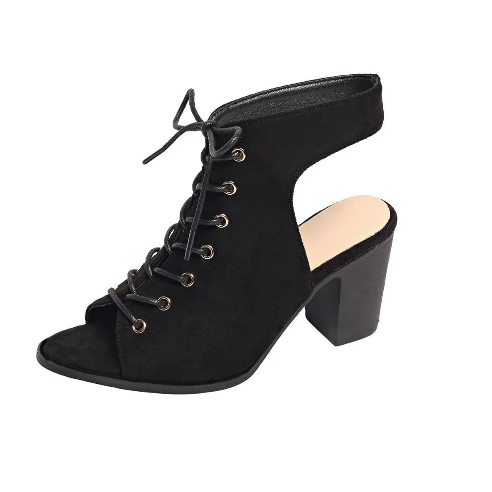 Geschnürte Chunky Heel Sandalen Sommer Mode Peeptoe Schuhe für Damen