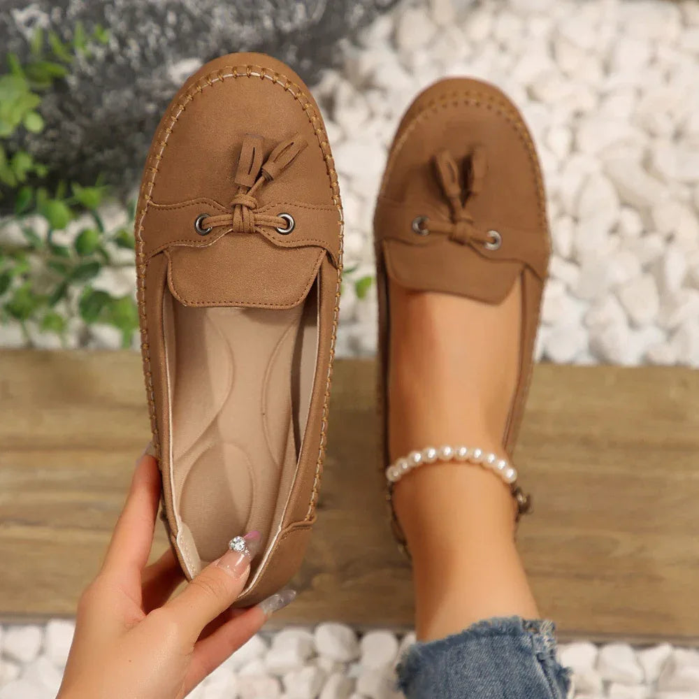 Damen Loafer mit runder Kappe, modisch, rutschfest, weich, bequem, flache Schuhe