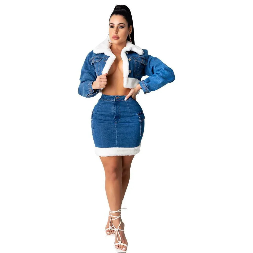 Jeansrock Plüsch-Jeans-Zweiteiler