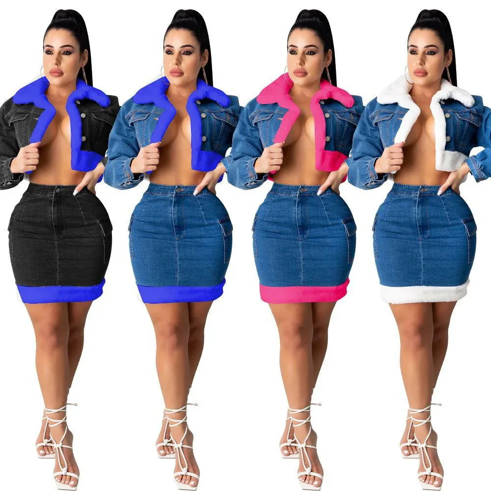 Jeansrock Plüsch-Jeans-Zweiteiler