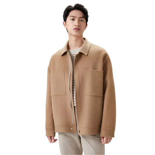 Herren-Kaschmirjacke aus Wolle, doppelseitig, lockere Passform