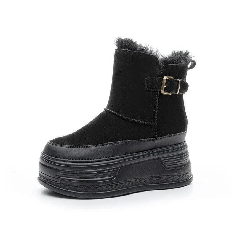 Dicksohlige, höhenvergrößernde, kältefeste und pelzgefütterte Freizeit-Damenstiefel