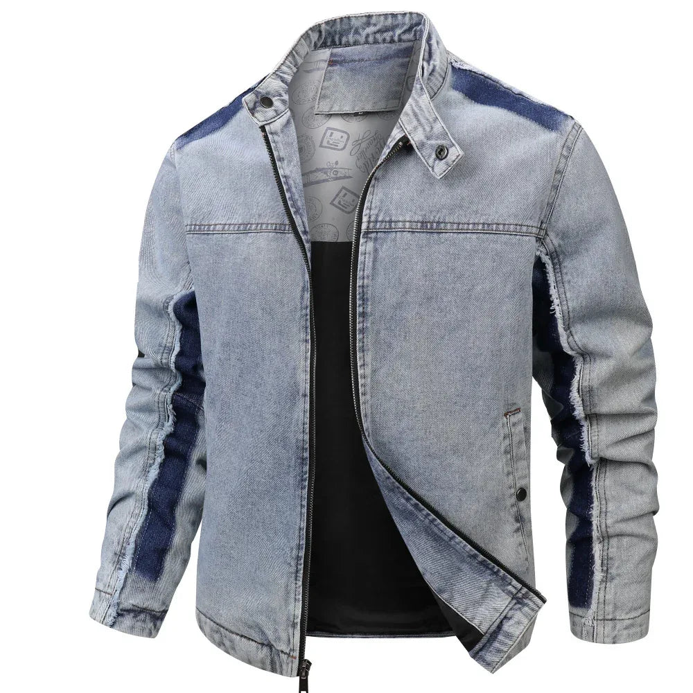 Herren Retro Denim Patchwork Jacke