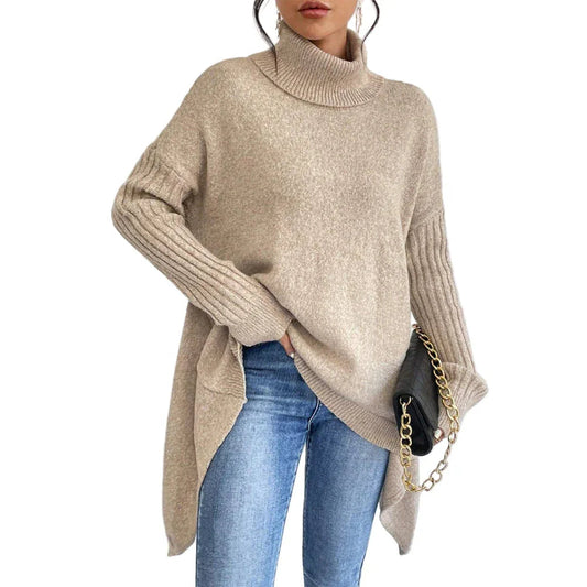 Unregelmäßiger Rollkragenpullover Winter Locker Langarm Strickoberteil Freizeit Warmer Pullover Damenbekleidung