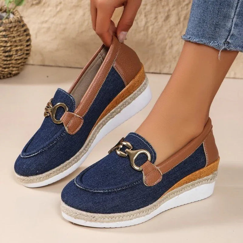 Loafers Freizeitpumps Damen Oberbekleidung Schnalle Keil Plateau Loafers Slip-On Slipper
