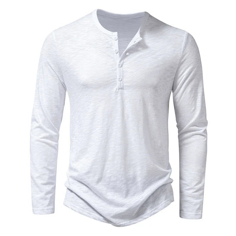Herren Langarm-T-Shirt Mode Lässiger Einfarbiger Pullover Button Top Herbst- und Frühlingskleidung