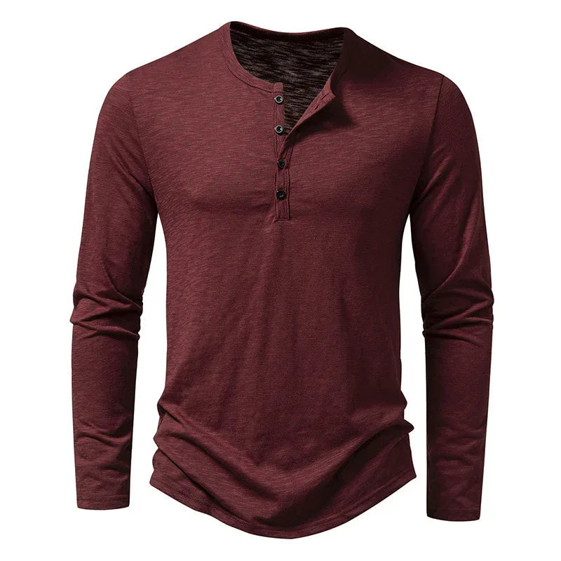 Herren Langarm-T-Shirt Mode Lässiger Einfarbiger Pullover Button Top Herbst- und Frühlingskleidung