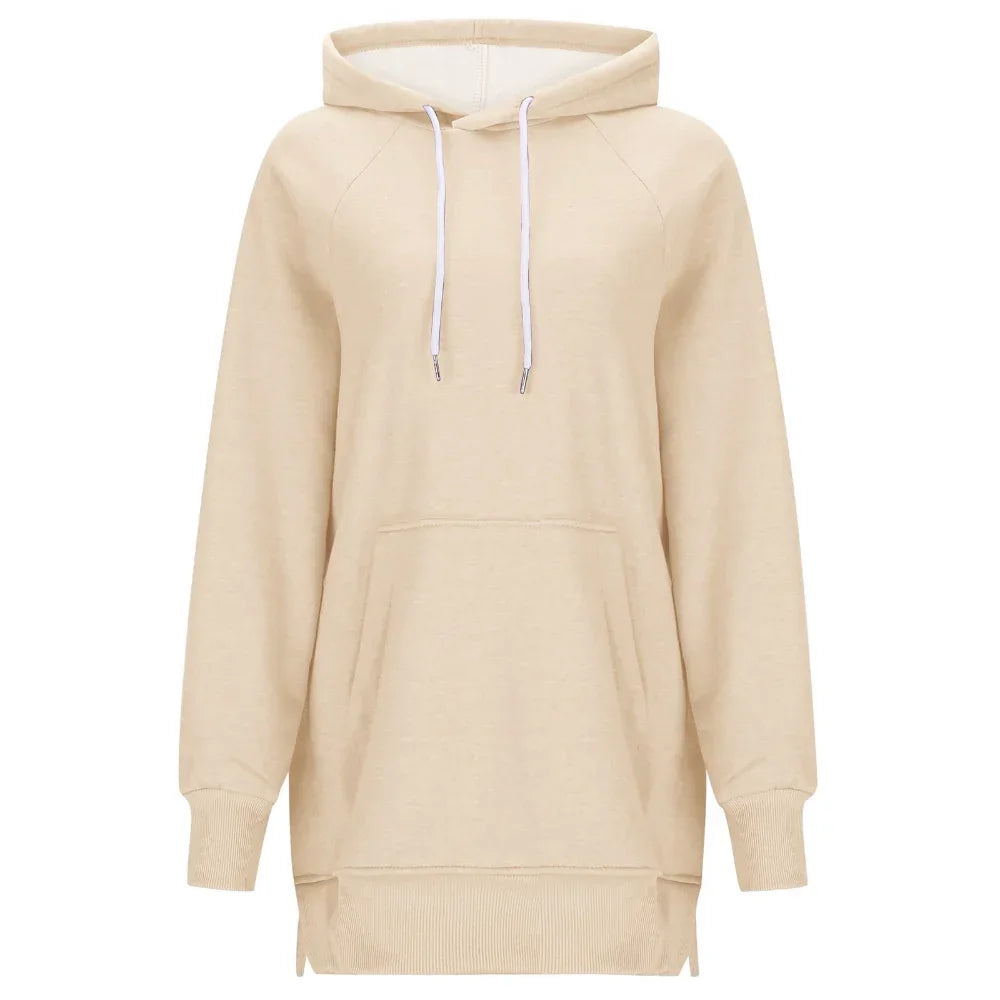 Damen Hoodie mit langen Ärmeln, geschlitzten Schultern und unifarbenem Design