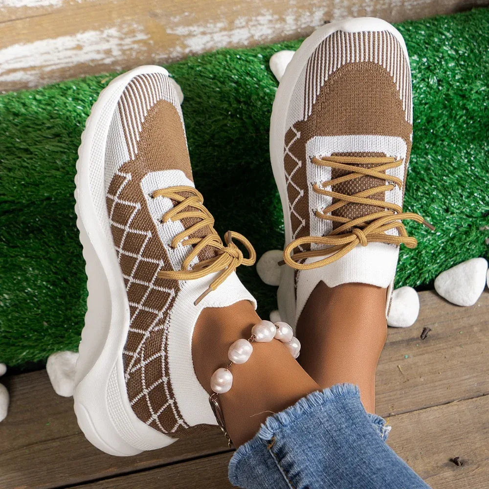Damen-Sneaker Übergröße Flyknit Freizeit-Laufschuhe