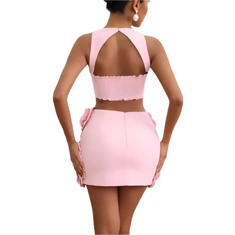 Mode-Kleidungsset Crop Top & Zierrock mit Blumenmuster