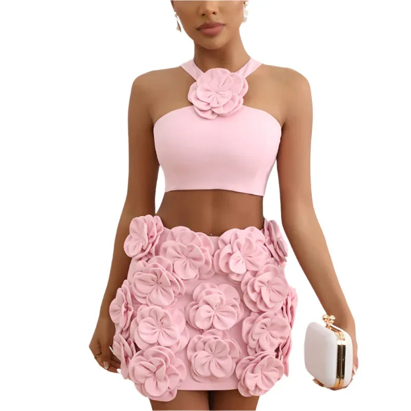 Mode-Kleidungsset Crop Top & Zierrock mit Blumenmuster