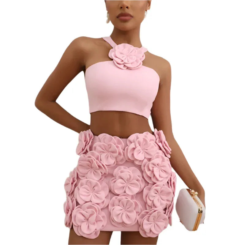 Mode-Kleidungsset Crop Top & Zierrock mit Blumenmuster