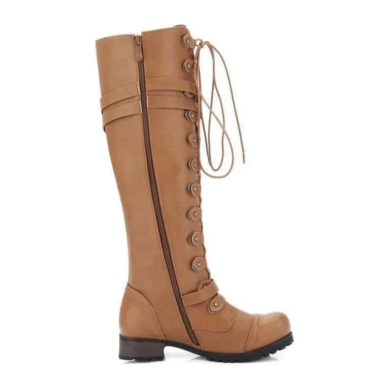 Hohe Overknee Stiefel mit runder Zehenpartie und Schnürung für Damen