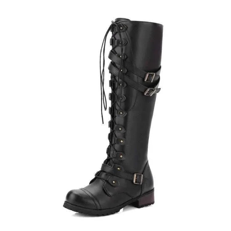 Hohe Overknee Stiefel mit runder Zehenpartie und Schnürung für Damen