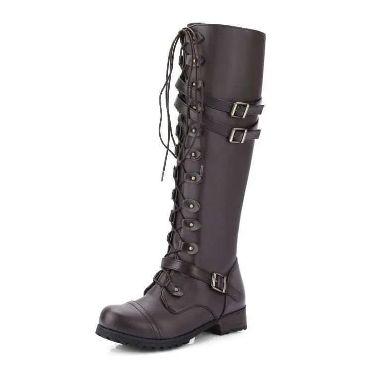 Hohe Overknee Stiefel mit runder Zehenpartie und Schnürung für Damen