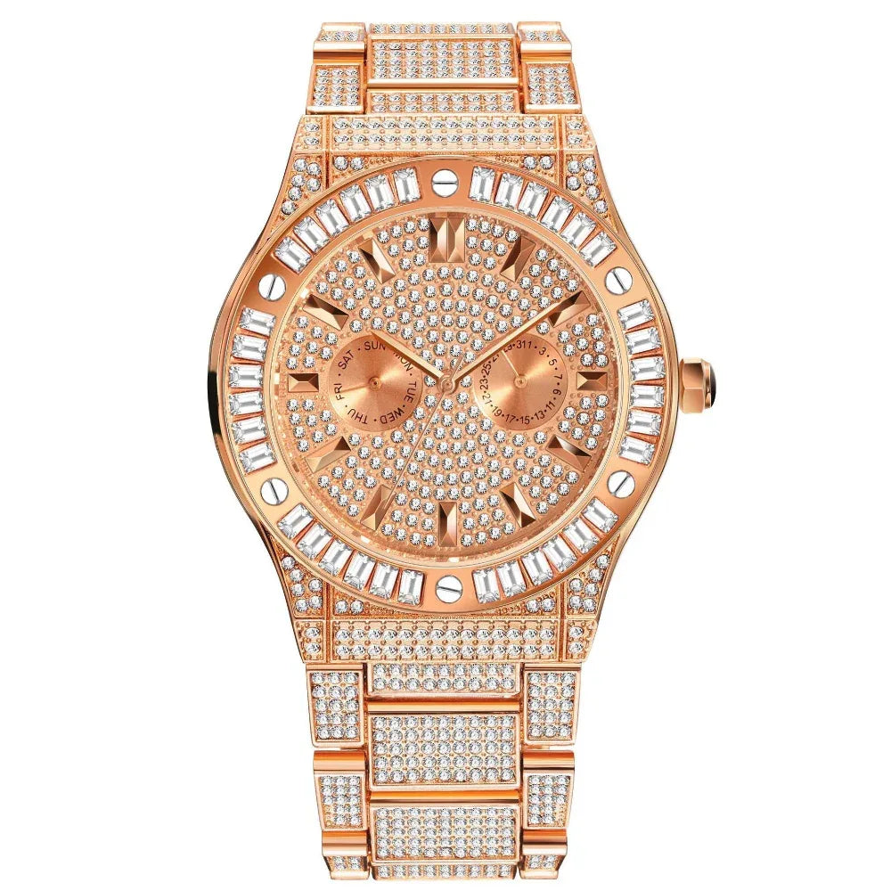 Hip Hop Style Diamond High-End Large Dial Waterproof Men's Quartz Watch