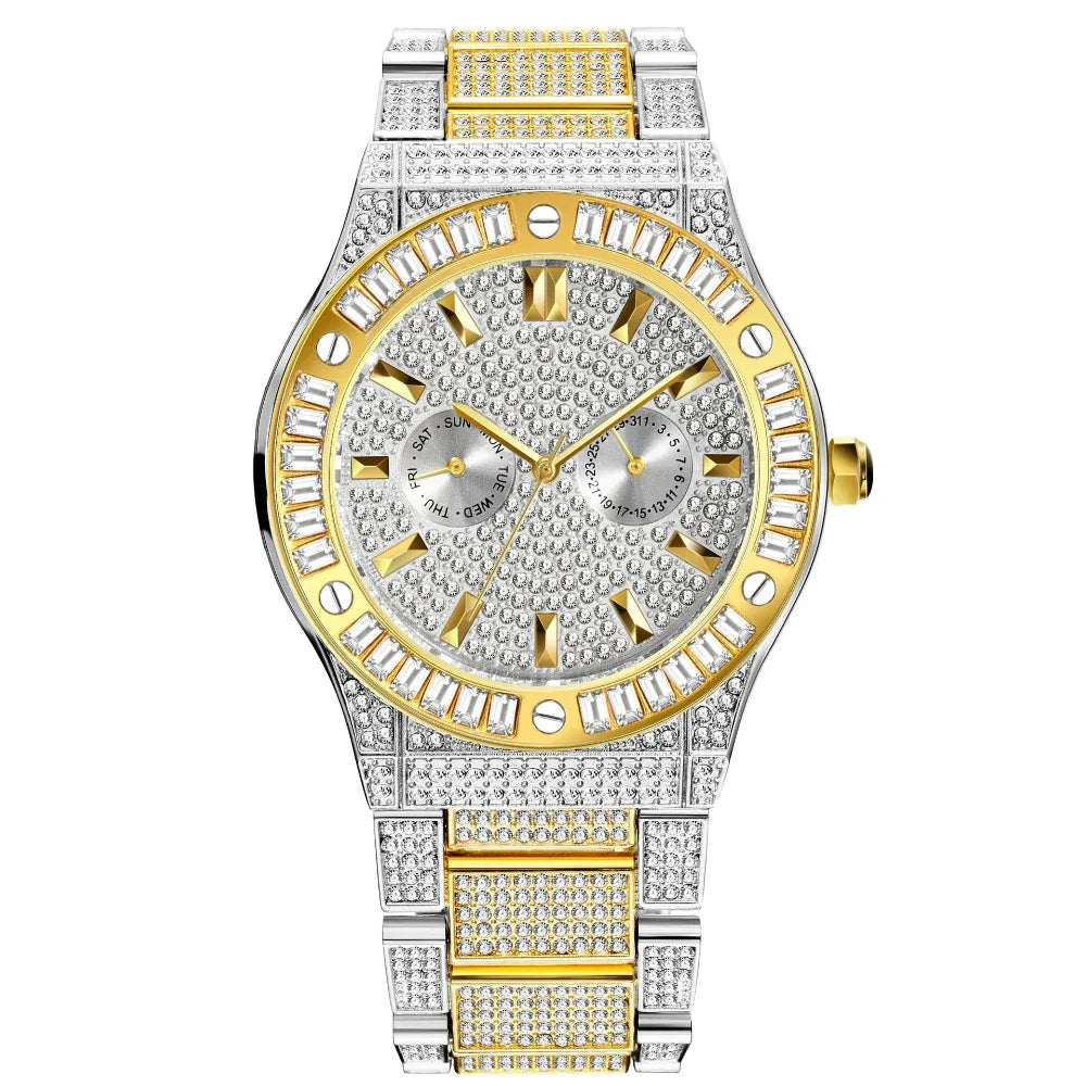 Hip Hop Style Diamond High-End Large Dial Waterproof Men's Quartz Watch