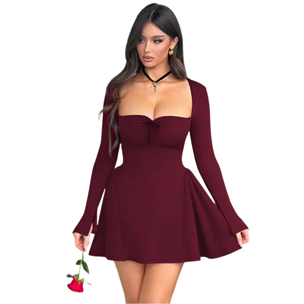 Low-Neck Long-Sleeved Fashionable Evening Party Clothing Dress For Women