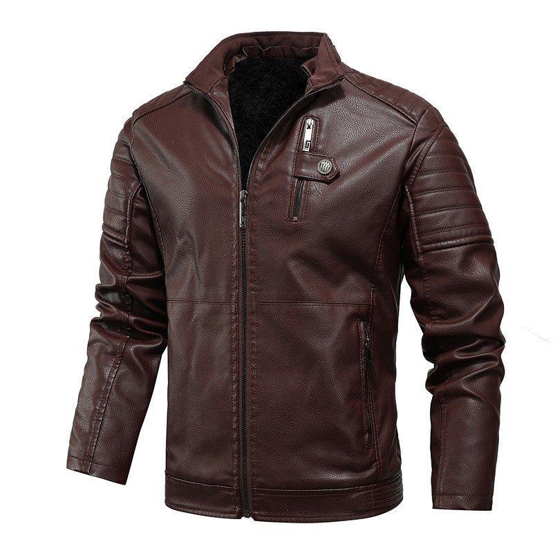 Men's Artificial Leather Velvet Thickening Motorcycle Jacket