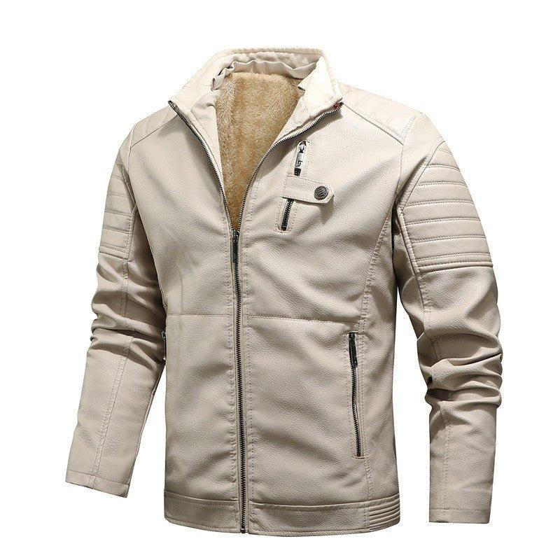Men's Artificial Leather Velvet Thickening Motorcycle Jacket