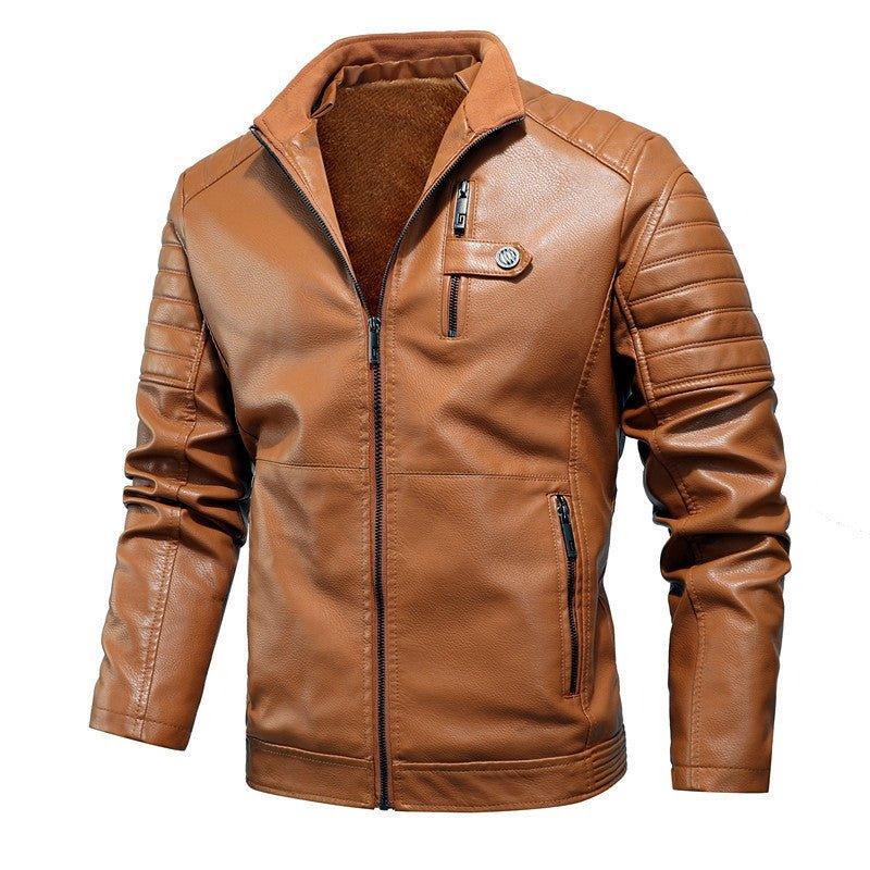 Men's Artificial Leather Velvet Thickening Motorcycle Jacket