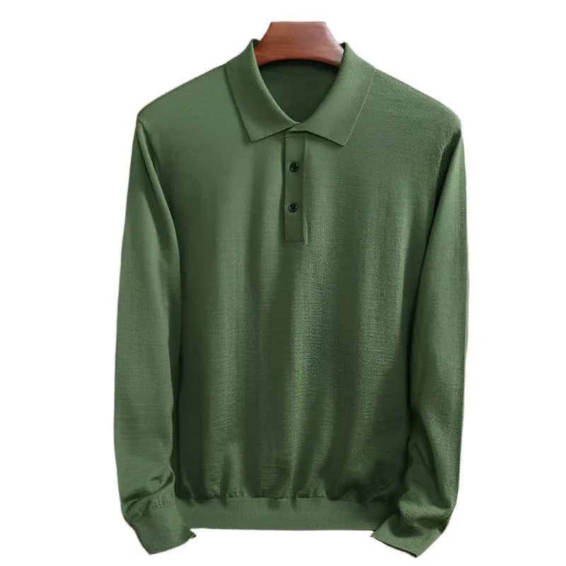 Men's Fine Knitted Long Sleeve Wool Polo Shirt